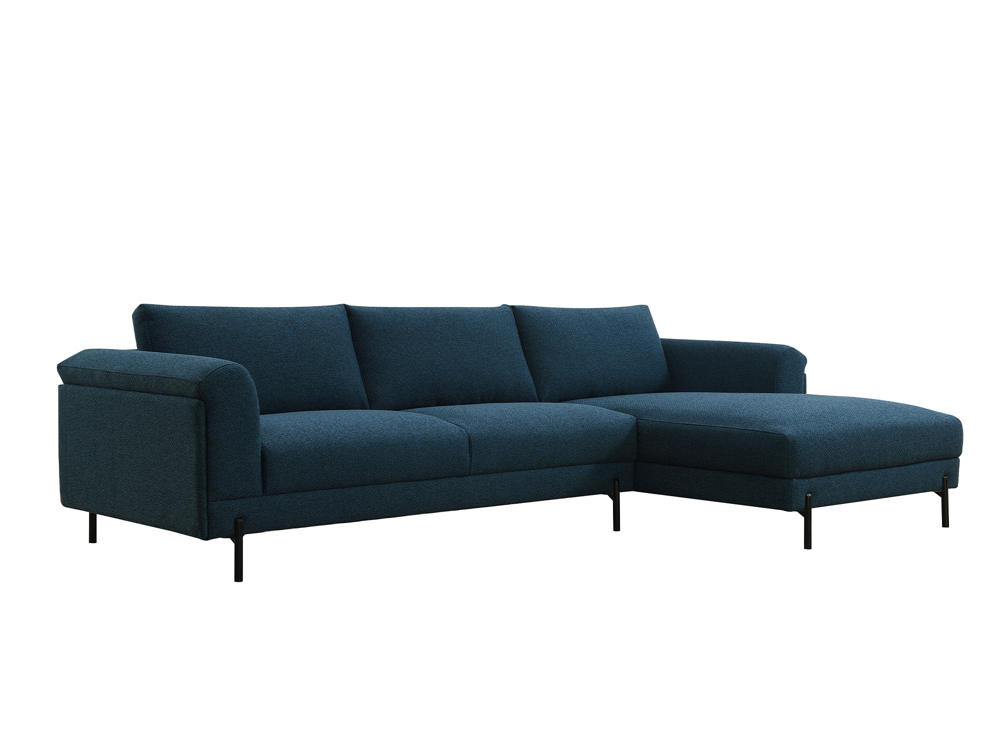 Canapé d'angle avec méridienne en tissu bleu LEIA - Angle Droit