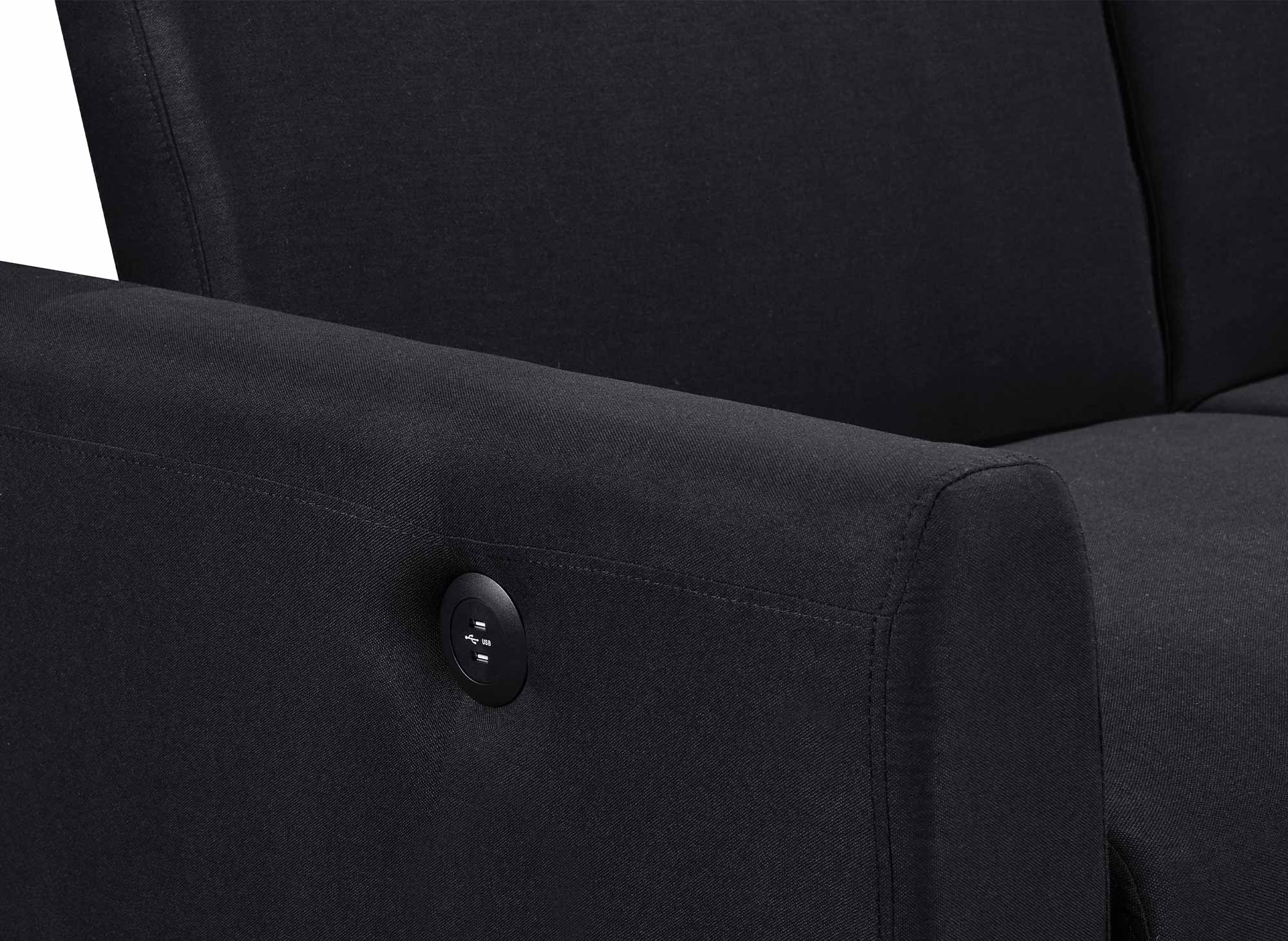 Canapé convertible 3 places en tissu lin noir ROSS