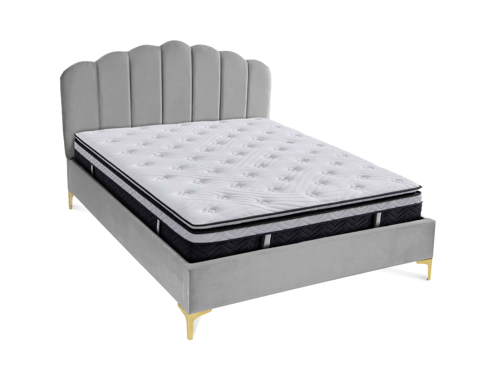 Lit double en velours gris 160x200 cm MARION