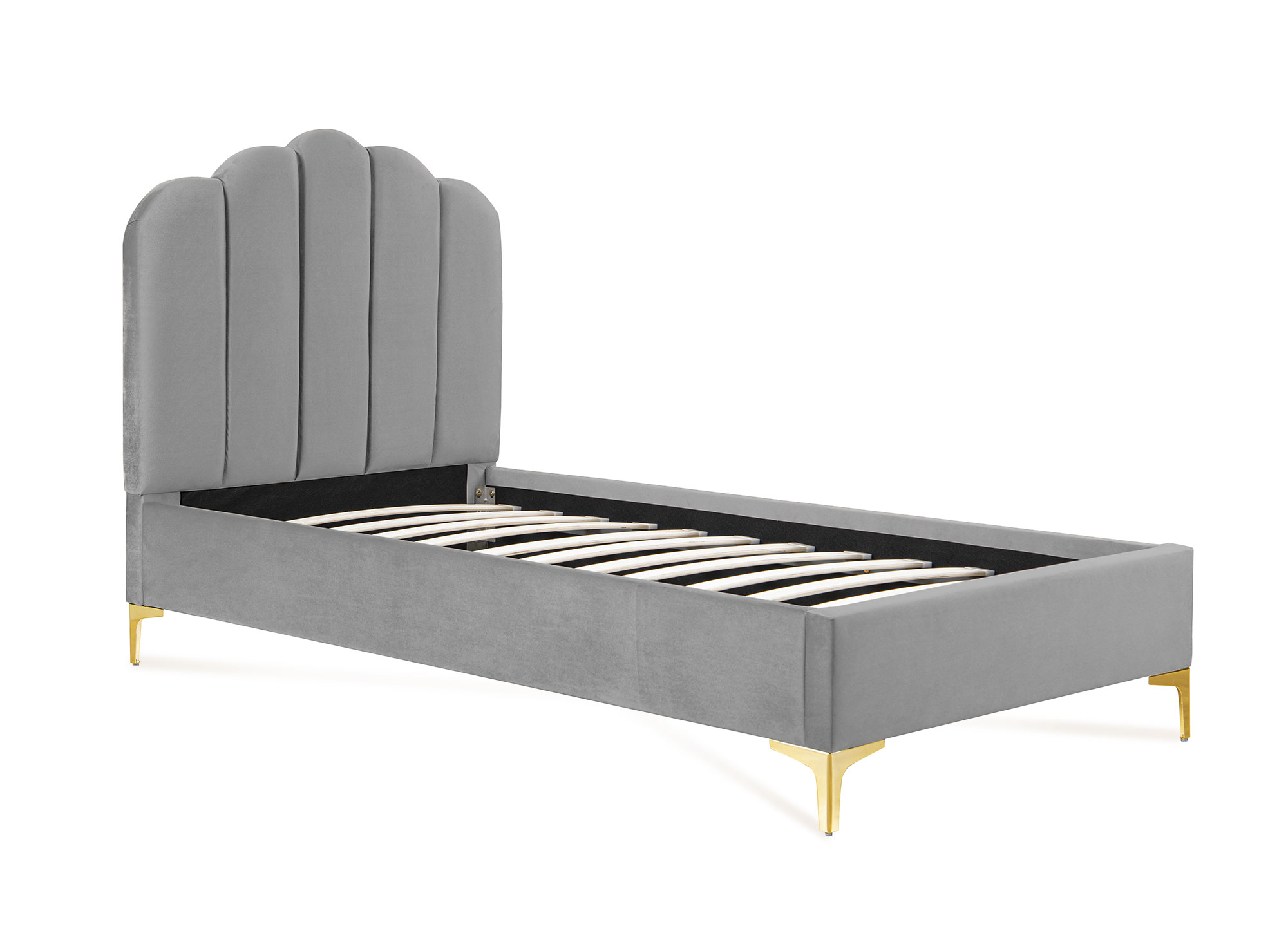 Lit simple en velours gris 90x190 cm MARION