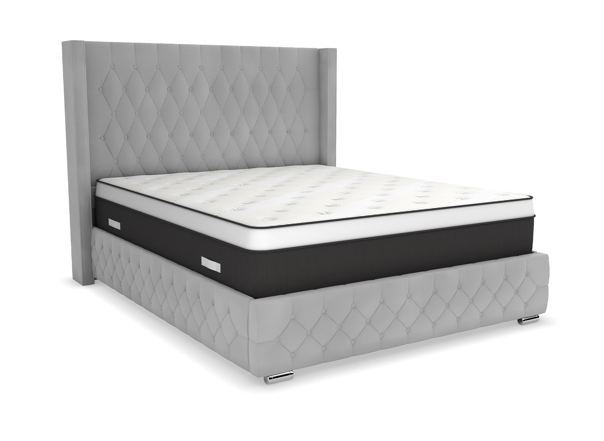 Lit coffre en velours gris 140X190 cm PERLA