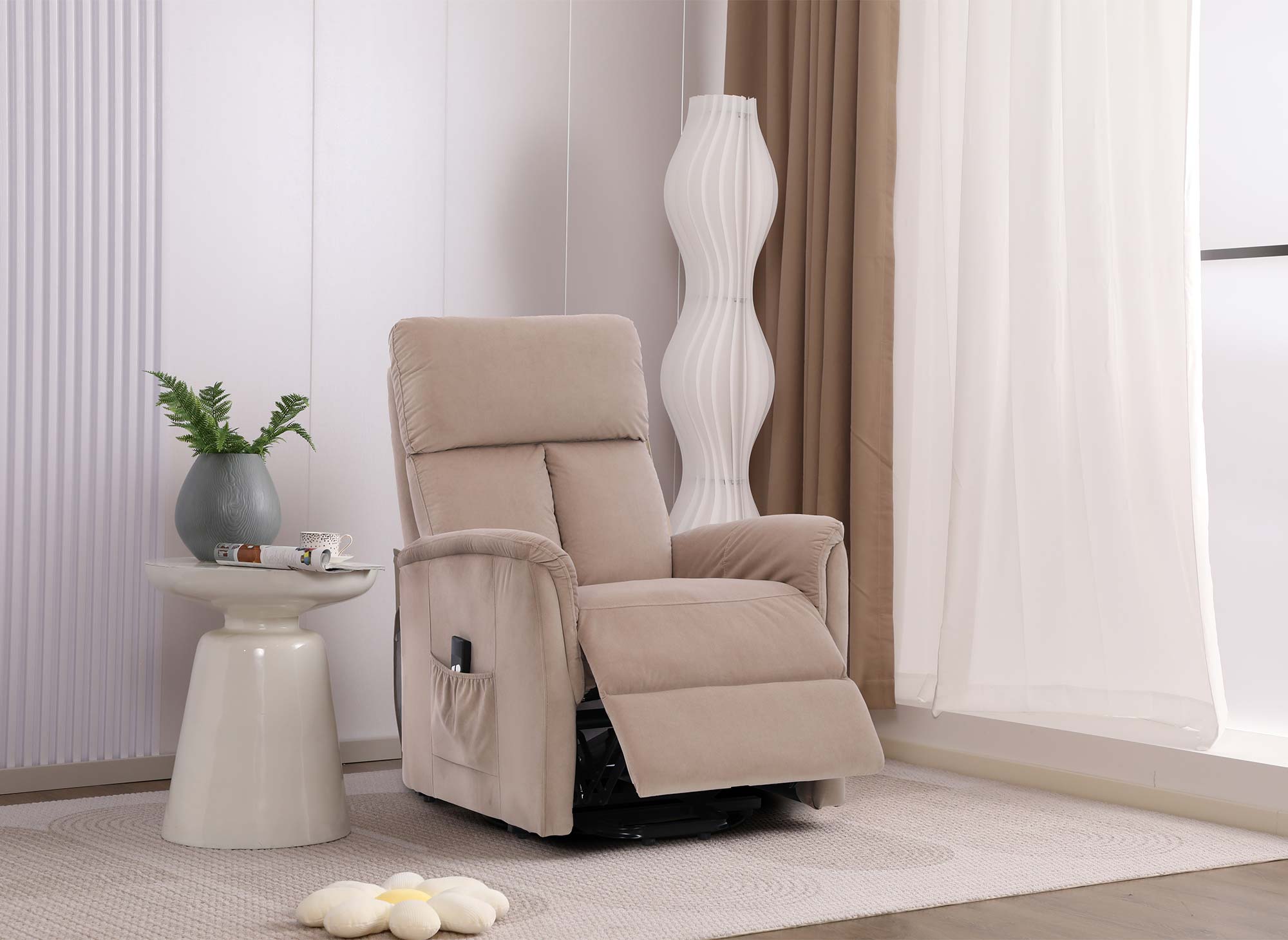 Fauteuil relax électrique et releveur en tissu beige JOHNNY