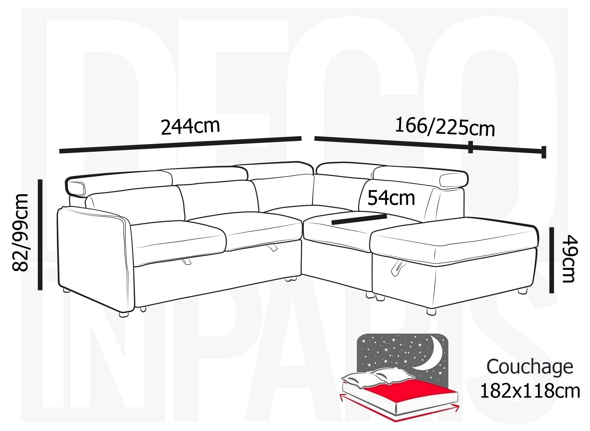 Canapé d'angle convertible en tissu gris NAIROBI - Angle droit