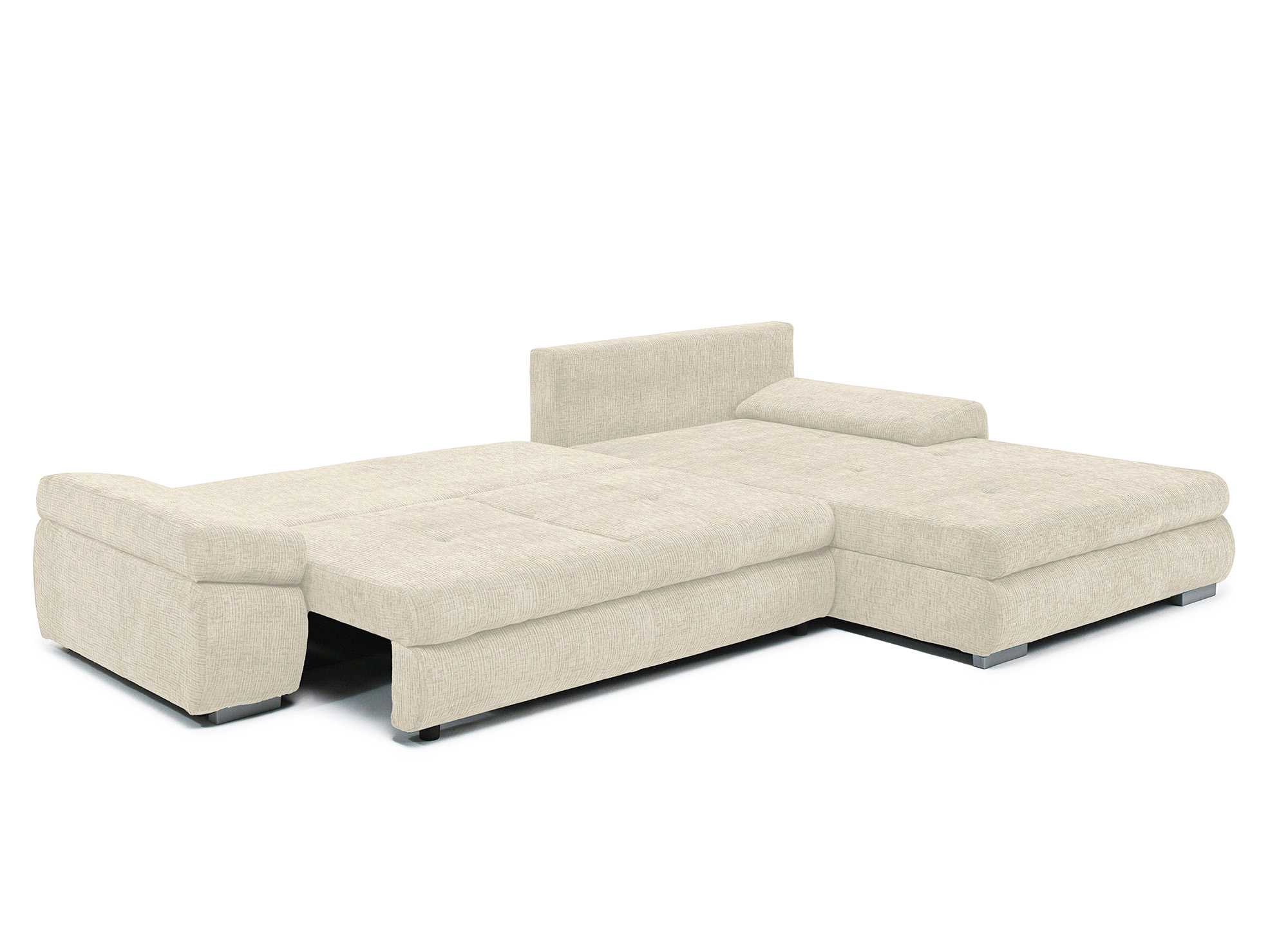 Canapé d'angle convertible réversible avec coffre en velours chiné beige SOLEA