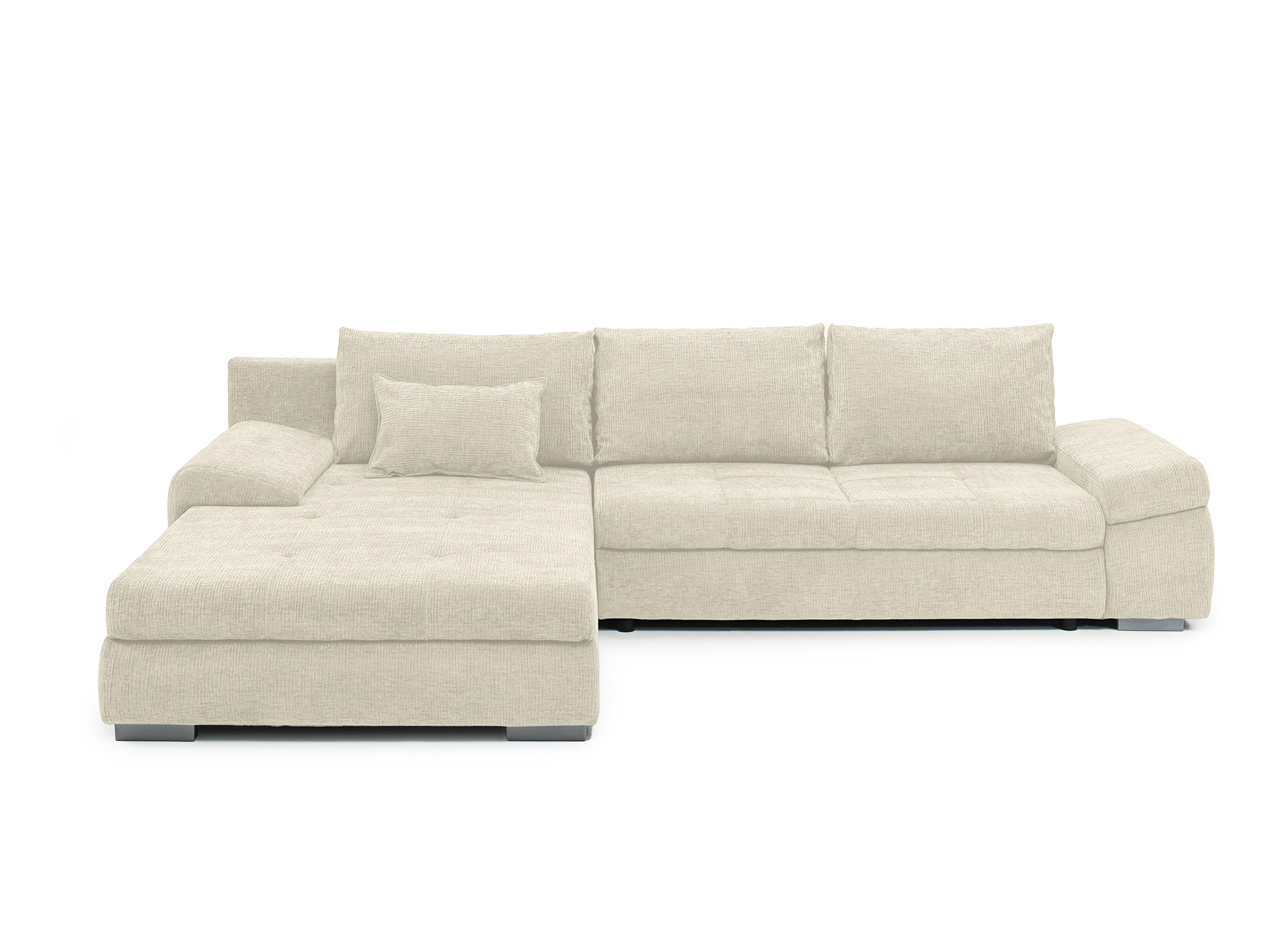 Canapé d'angle convertible réversible avec coffre en velours chiné beige SOLEA