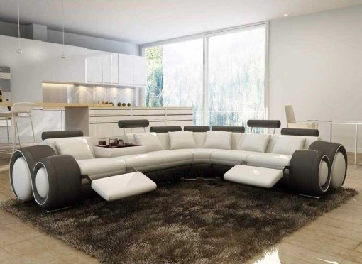 Canapé d'angle cuir blanc et gris + positions relax OSLO - Angle Droit