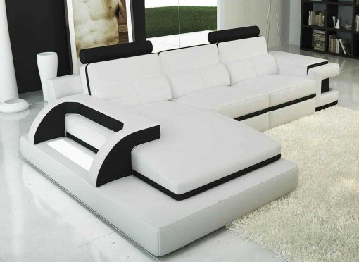 Canapé d'angle cuir blanc et noir design avec lumière IBIZA (GAUCHE)