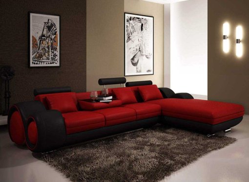 Canapé d'angle avec méridienne rouge et noir OSLO - Angle Droit
