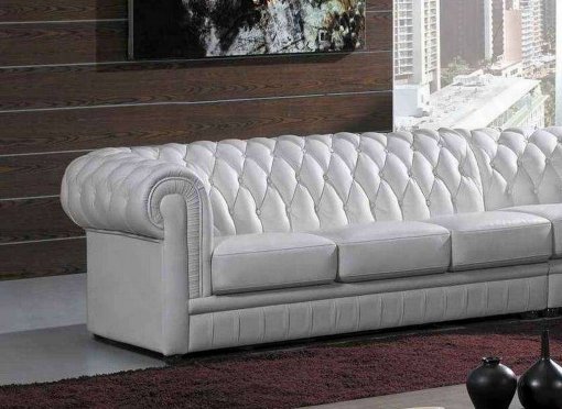 Grand canapé d'angle capitonné en cuir blanc CHESTERFIELD - Angle Réversible
