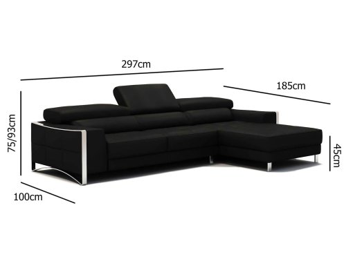 Canapé d'angle design en cuir noir SHEYLA - Angle Droit