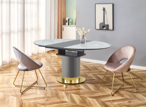 Table et chaises marbre blanc doré CROSS - Ensemble Table/Chaise