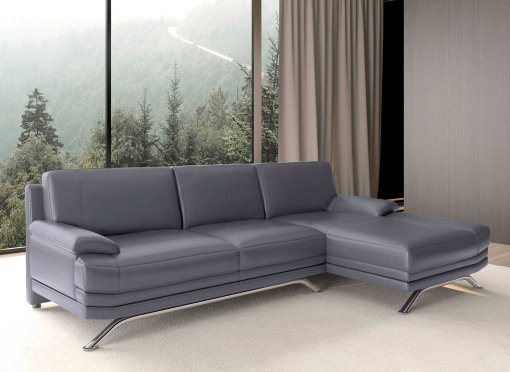 Canapé d'angle en cuir gris ROMEO - Angle Droit
