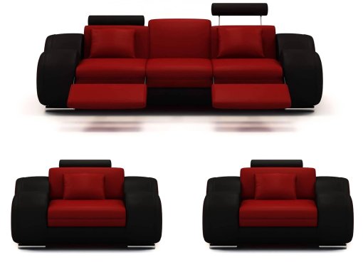 Ensemble canapé relax 3+1+1 places rouge et noir design OSLO