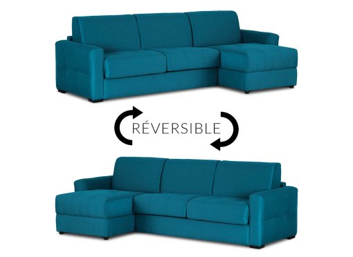 Canapé d'angle convertible et réversible en tissu bleu pétrole ALTEA
