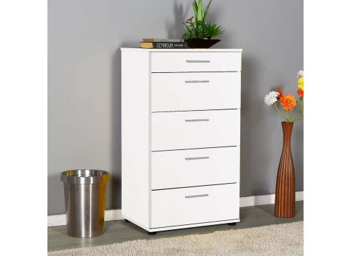 Commode design blanche 5 tiroirs CLEMENCE