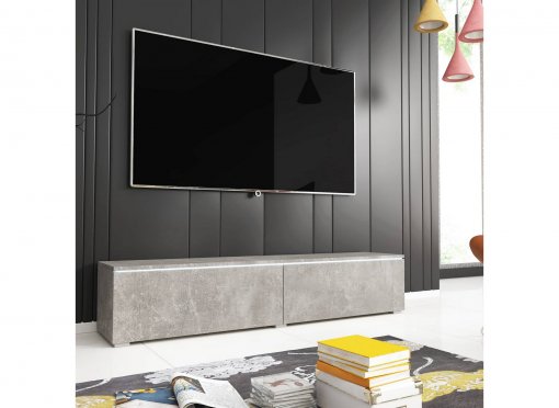 Meuble TV contemporain gris béton avec LED 2 portes MALORIE - 180 cm